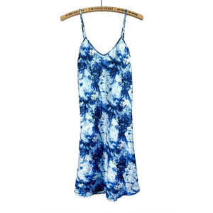 Easy Solution Women's Large Vintage 90s Blue Floral Satin Slip Dress Chemise